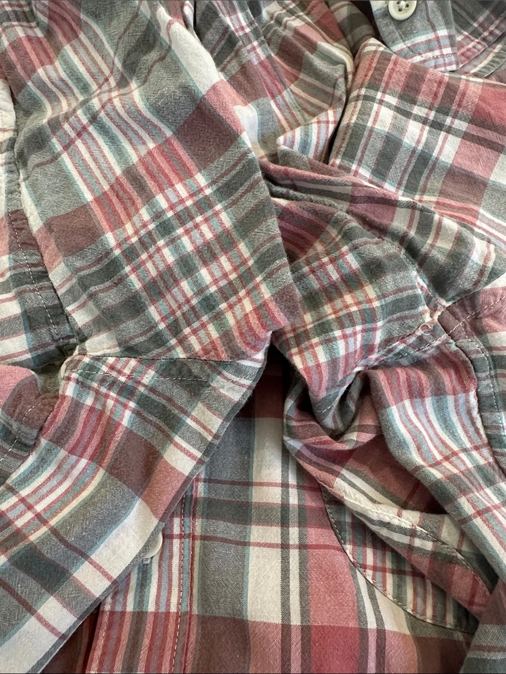 J. Crew Indian Madras Slim Fit Plaid Button Down Shirt Mens Large Red Grey White